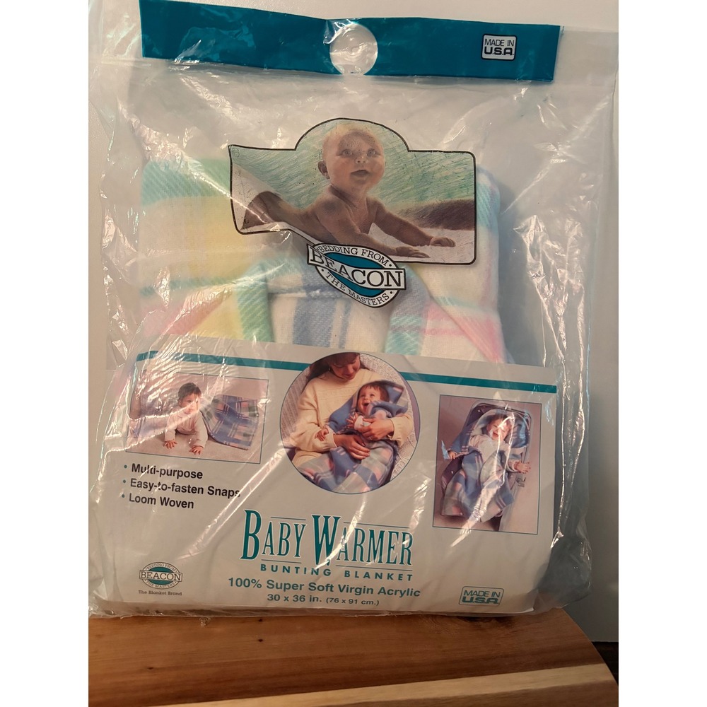 Vintage Beacon Baby Warmer Bunting Blanket Loom Woven Pastel Stripe WPL1675 NEW
